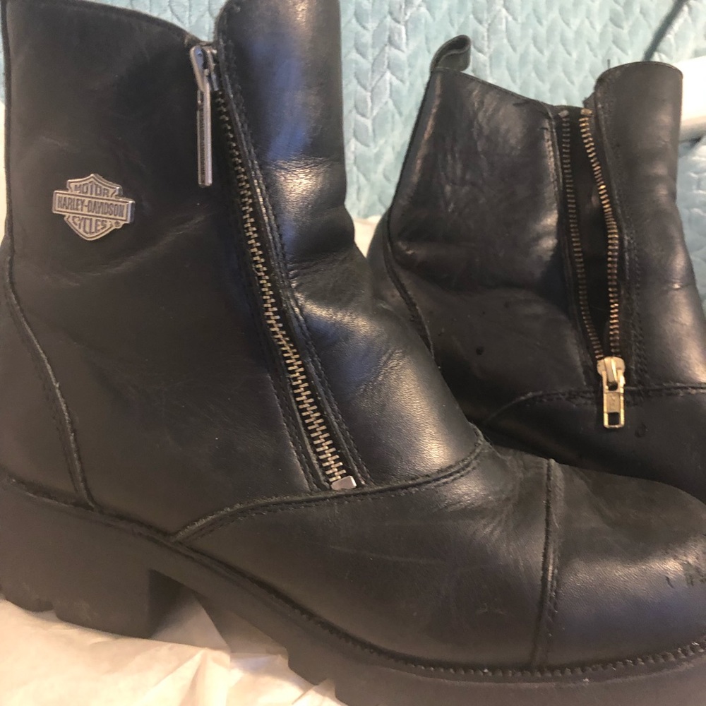 Preloved Harley Davidson Black Leather riding boots 10 ladies **** zipper - Picture 2 of 9